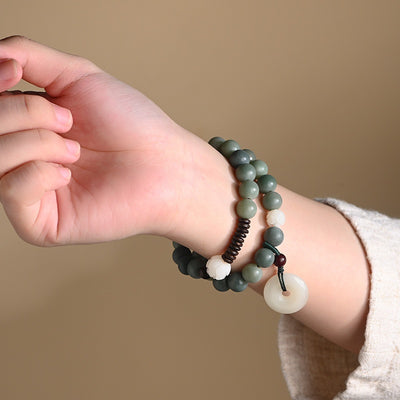 Weathering Yin Leather Green Bodhi Root Beads Bracelet - Evans creations LLC