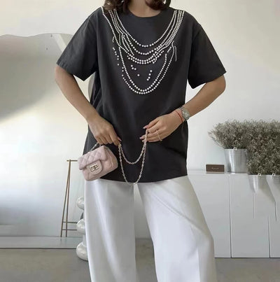 Heavy Industry Beads Pearl All-match Slimming And Fashionable Top - Evans creations LLC