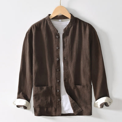 Chinese-style Stand Collar Ramie Long-sleeved Shirt Breathable Linen Casual Chinese-style Shirt For Men - Evans creations LLC