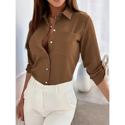 Womens Button Down Shirts V Neck Rolled Up Long Sleeve Tops Elegant Dressy Blouses Business Casual Outfits - Evans creations LLC