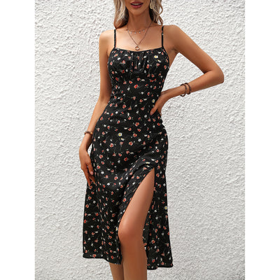 New Polka Dot Print Suspender Dress Summer Sexy Split Long Dresses For Womens Clothing - Evans creations LLC