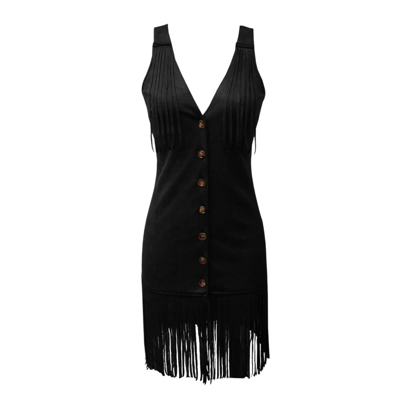 Women's Western Style Vest Dress - V-Neck Button Front Mini Dress With Fringe Detail Summer Wear - Evans creations LLC