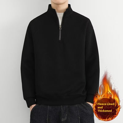 Half Zipped Stand Collar Men's Vintage Fleece-lined Thickened Casual Sweatshirt - Evans creations LLC