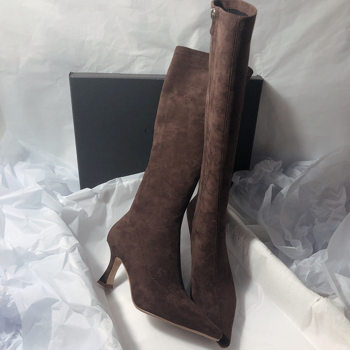 Women's Simple Side Zip High Heel Boots - Evans creations LLC