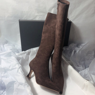 Women's Simple Side Zip High Heel Boots - Evans creations LLC