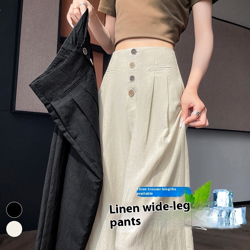 Women's Cotton And Linen Wide-leg Pants Loose Drooping Casual Straight Pants - Evans creations LLC