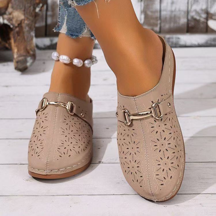 Summer New Closed Toe Metal Buckle Hollowed Women's Shoes - Evans creations LLC