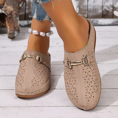 Summer New Closed Toe Metal Buckle Hollowed Women's Shoes - Evans creations LLC