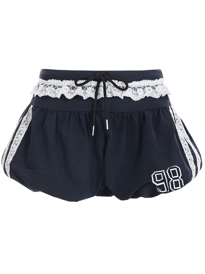 Lace Edge Elastic Waistband Lace-up Loose Shorts For Women - Evans creations LLC
