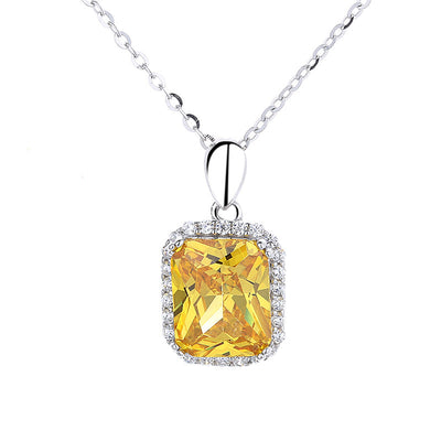 S925 Sterling Silver Princess Square Yellow Diamond Necklace Earrings - Evans creations LLC