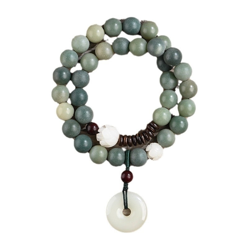 Weathering Yin Leather Green Bodhi Root Beads Bracelet - Evans creations LLC