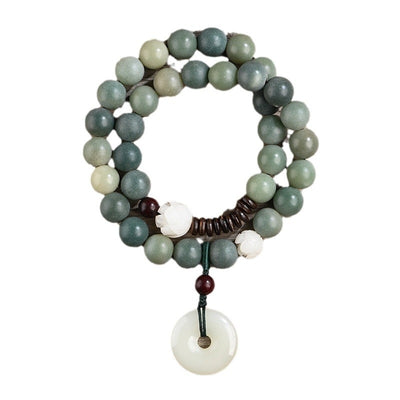 Weathering Yin Leather Green Bodhi Root Beads Bracelet - Evans creations LLC