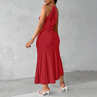 Women's Sexy Halter Neck Ruched Bodycon Midi Dresses Elegant Sleeveless Cocktail Party Dress - Evans creations LLC