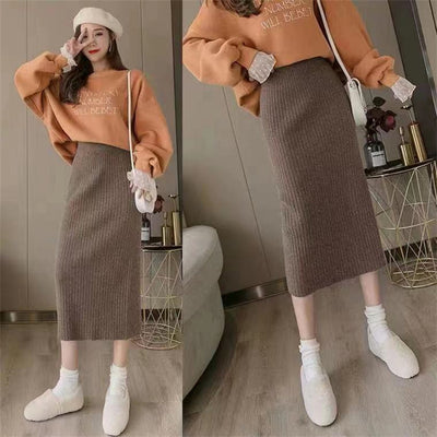 High Waist Straight Skirt All-matching Long Slimming Sweater Dress - Evans creations LLC