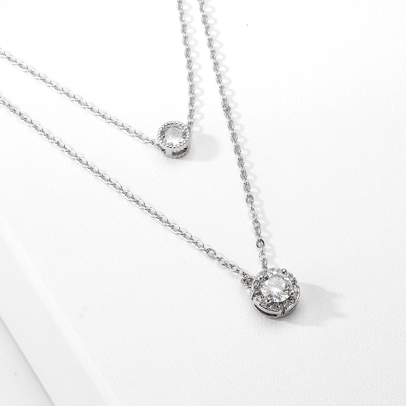 Sparkling Three-dimensional Zircon Pendant Necklace, Women's Exquisite Double-layer Collarbone Chain Jewelry Gift, Suitable For Engagement, Party, Holiday Gifts - Evans creations LLC
