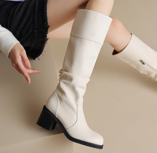 Thick Mid-heel High-top Below The Knee Women's Knight Warm Boots - Evans creations LLC
