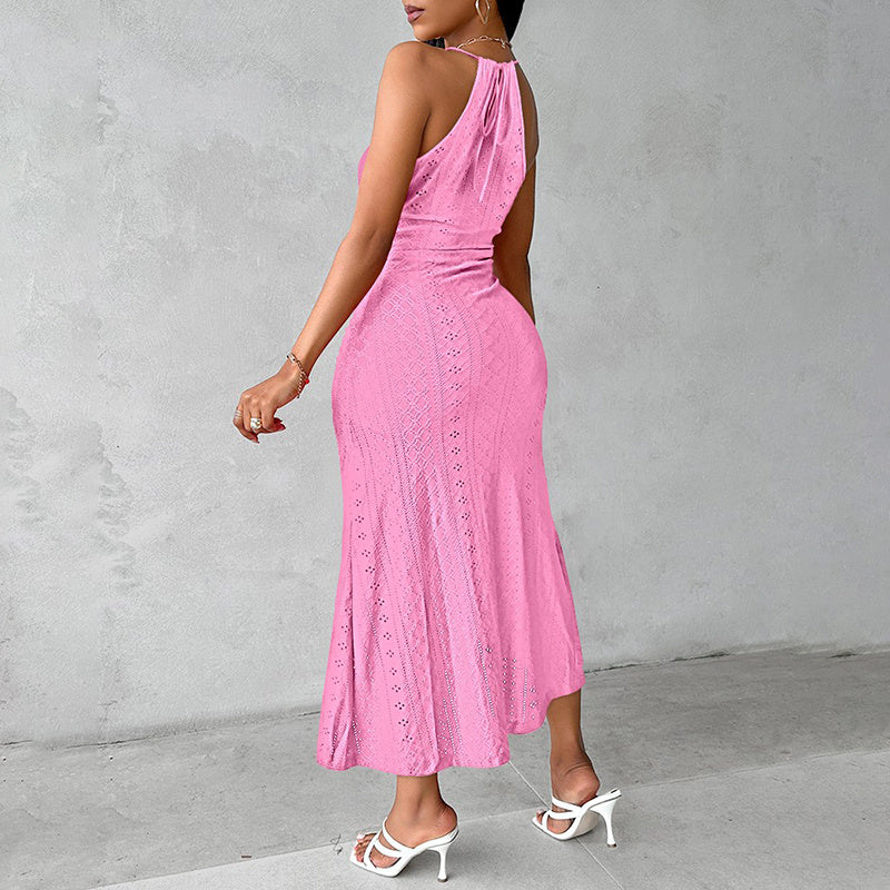 Women's Sexy Halter Neck Ruched Bodycon Midi Dresses Elegant Sleeveless Cocktail Party Dress - Evans creations LLC