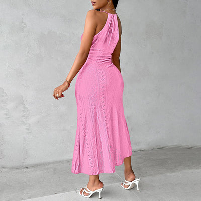 Women's Sexy Halter Neck Ruched Bodycon Midi Dresses Elegant Sleeveless Cocktail Party Dress - Evans creations LLC