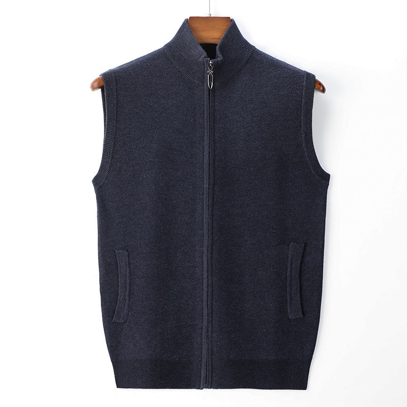 Pure Color Warm Keeping Zipper Knitted Men's Thickened Vest Coat - Evans creations LLC
