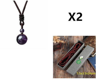 Fashion 16mm Natural Obsidian Pendant Amethyst Necklace For Men And Women - Evans creations LLC