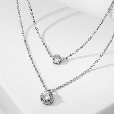 Sparkling Three-dimensional Zircon Pendant Necklace, Women's Exquisite Double-layer Collarbone Chain Jewelry Gift, Suitable For Engagement, Party, Holiday Gifts - Evans creations LLC