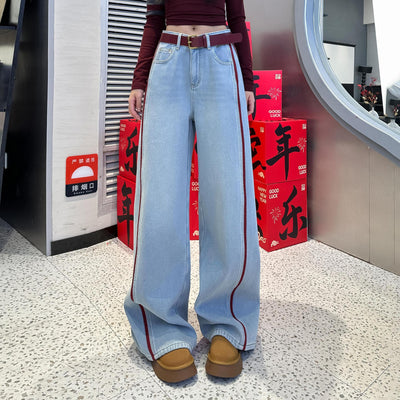 Plus Size Denim Women Loose Slimming High Waist Wide Legs Mop Pants - Evans creations LLC