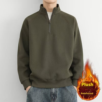 Half Zipped Stand Collar Men's Vintage Fleece-lined Thickened Casual Sweatshirt - Evans creations LLC