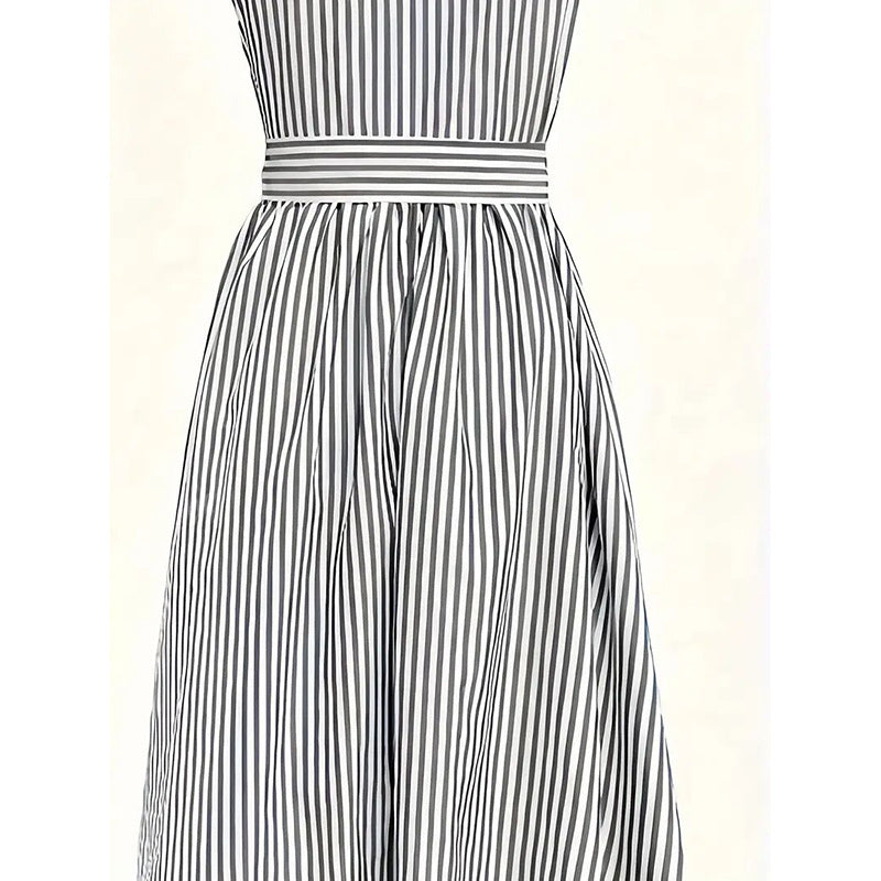 Women's Summer One Shoulder Striped Midi Dress Elegant Tie Waist Bodycon Dresses With Pockets - Evans creations LLC