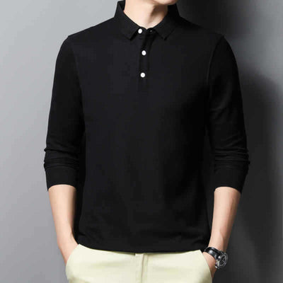 Casual And Comfortable Fashion Classic Solid Color Long Sleeve Lapel Polo Shirt - Evans creations LLC