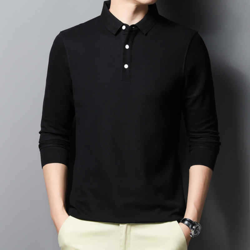 Casual And Comfortable Fashion Classic Solid Color Long Sleeve Lapel Polo Shirt - Evans creations LLC