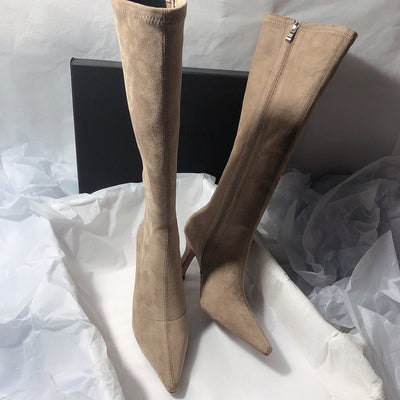 Women's Simple Side Zip High Heel Boots - Evans creations LLC