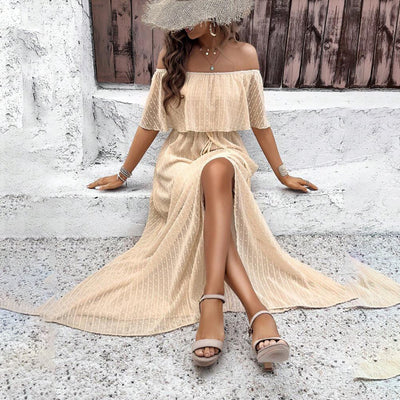 Womens Off The Shoulder Ruffle Party Dresses Side Split Beach Maxi Dress - Evans creations LLC
