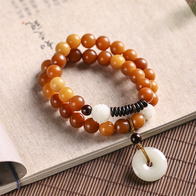 Weathering Yin Leather Green Bodhi Root Beads Bracelet - Evans creations LLC