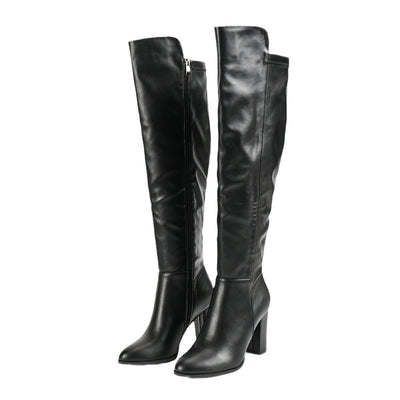 Women's Side Zipper Design Pointed Toe Chunky Heel Long Boots - Evans creations LLC