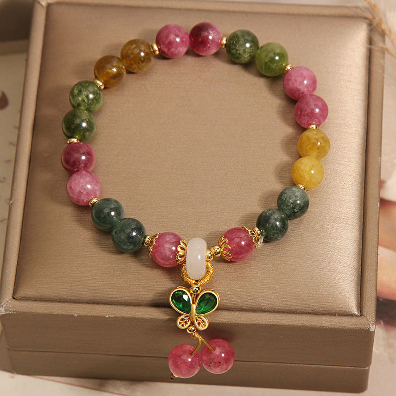 Natural Jade Color Tourmaline Butterfly Pendant Bracelet - Evans creations LLC