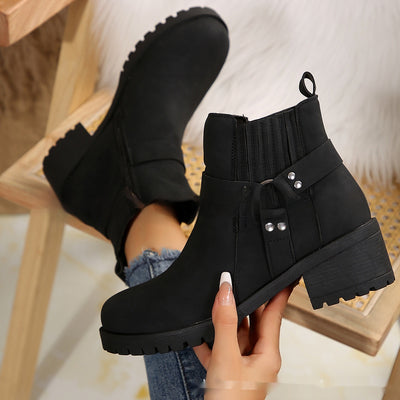 Belt Buckle Women's Ankle Boots Elastic Band - Evans creations LLC