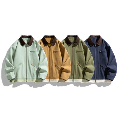 Contrast Color Washed Polo Collar Jacket Men - Evans creations LLC