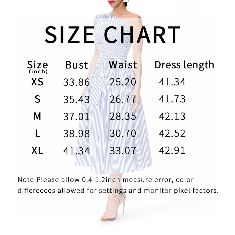 Women's Summer One Shoulder Striped Midi Dress Elegant Tie Waist Bodycon Dresses With Pockets - Evans creations LLC