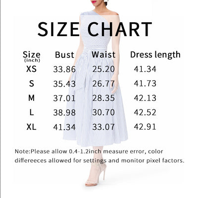 Women's Summer One Shoulder Striped Midi Dress Elegant Tie Waist Bodycon Dresses With Pockets - Evans creations LLC