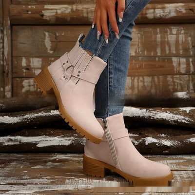 Belt Buckle Women's Ankle Boots Elastic Band - Evans creations LLC