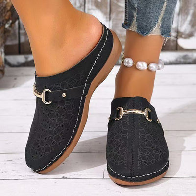 Summer New Closed Toe Metal Buckle Hollowed Women's Shoes - Evans creations LLC