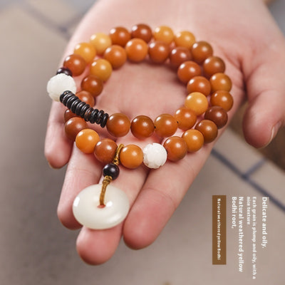 Weathering Yin Leather Green Bodhi Root Beads Bracelet - Evans creations LLC
