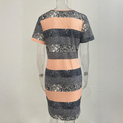 Women's V-Neck Slim Fit Striped Short Sleeve Dress - Casual Summer Bodycon Mini Dress - Evans creations LLC