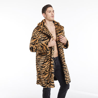 Men's Faux Fur Coat Tiger Pattern Long-cut - Evans creations LLC