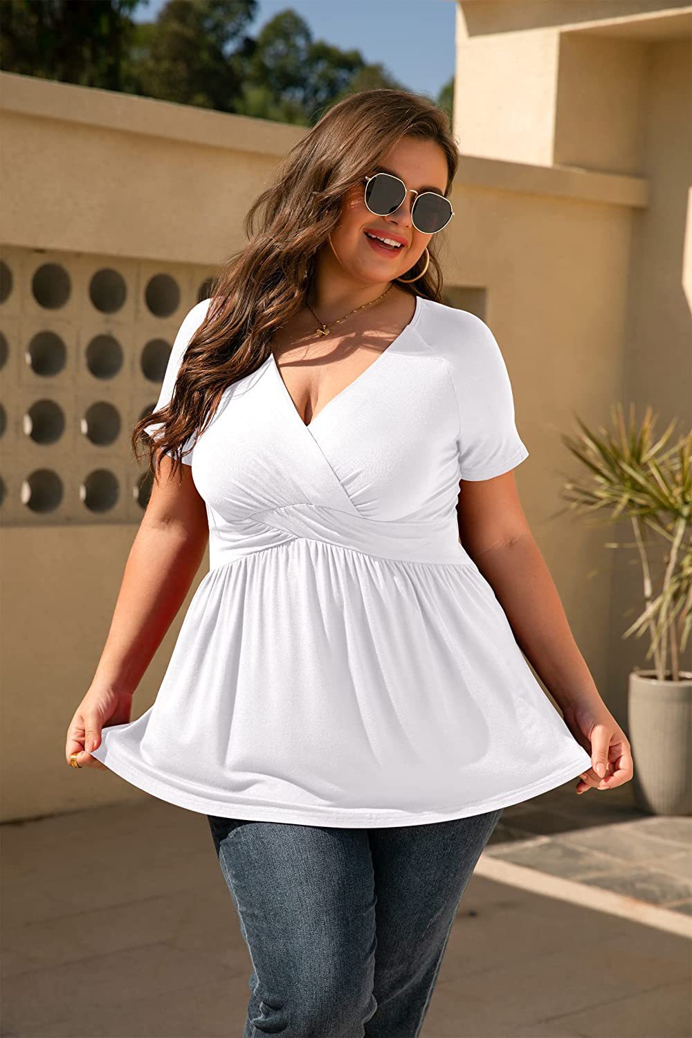 Women's Plus Size T-shirt V-neck Top - Evans creations LLC