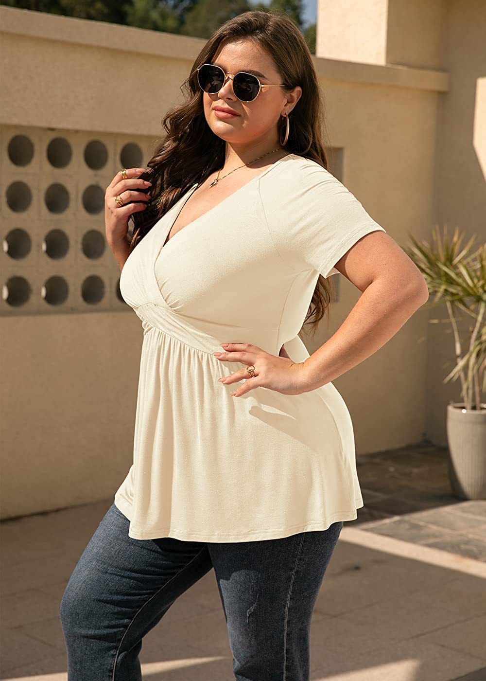 Women's Plus Size T-shirt V-neck Top - Evans creations LLC