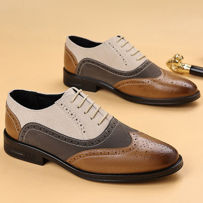 Plus Size Male Brogue Pointed Casual Leather Shoes - Evans creations LLC
