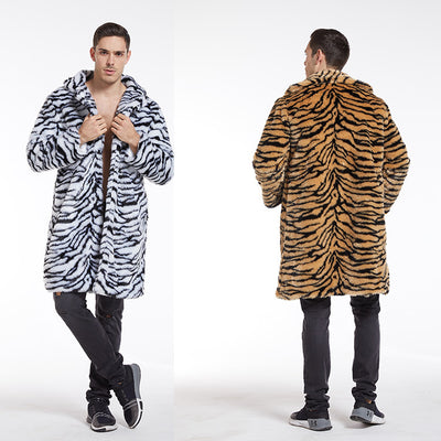 Men's Faux Fur Coat Tiger Pattern Long-cut - Evans creations LLC