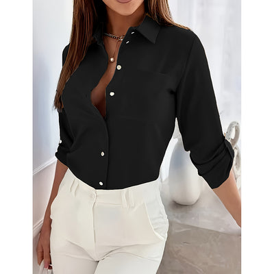 Womens Button Down Shirts V Neck Rolled Up Long Sleeve Tops Elegant Dressy Blouses Business Casual Outfits - Evans creations LLC
