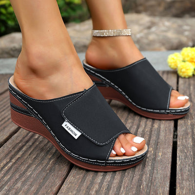 Plus Size Wedge Thick Bottom Peep-toe Slippers - Evans creations LLC